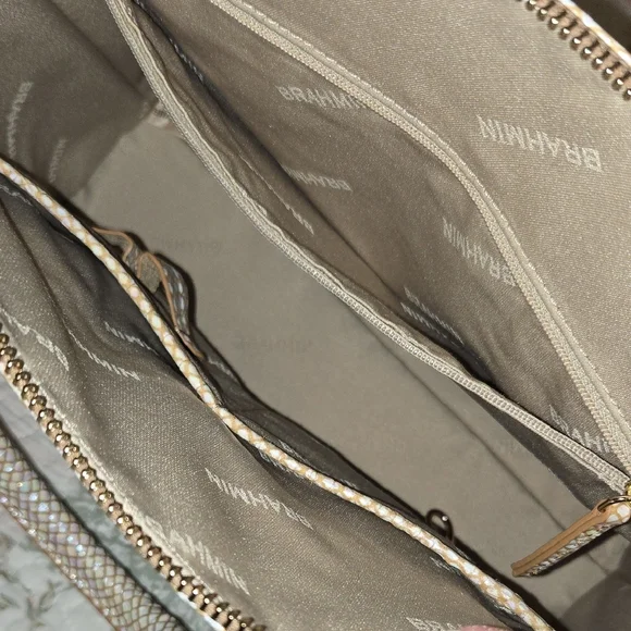 NEW Brahmin Duxbury Satchel in Tiramisu...a shimmering cream/gold leather - Picture 15 of 16